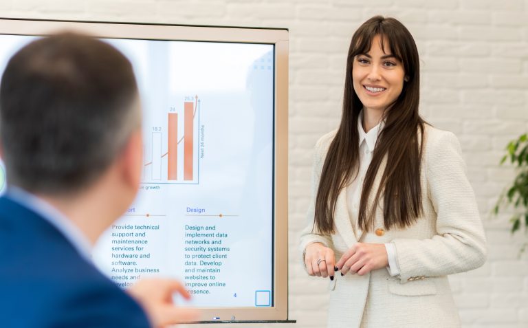 female team leader at business meeting in an office